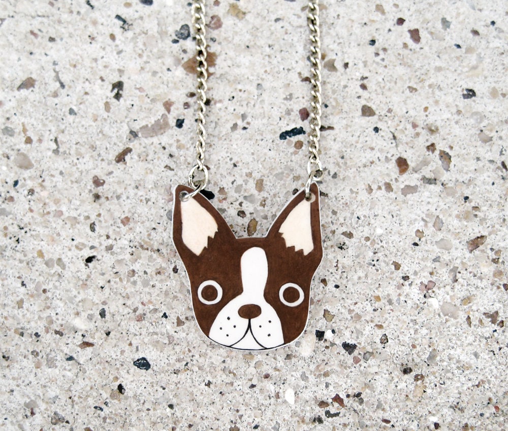 Collar Boston Terrier marrón rojo joyería Boston Terrier Etsy