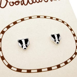 Tiny Badger Stud Earrings, Badger Lover Gift, Hypoallergenic, Woodland Animal Jewelry, Handmade Shrink Plastic Jewellery