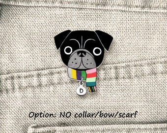 Black Pug Pin, Personalized Dog Brooch, Pug Lover Gift, Handmade Shrink Plastic Jewelry