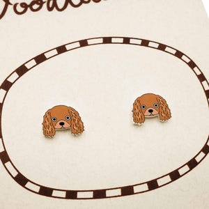 Tiny Ruby Cavalier King Charles Spaniel Stud Earrings, Cavalier Lover Gift, Hypoallergenic, Handmade Shrink Plastic Jewelry