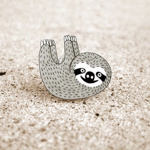 Hanging Sloth Pin, Sloth Brooch, Sloth Lover Gift, Cute Animal Pin, Handmade Shrink Plastic Animal Jewelry