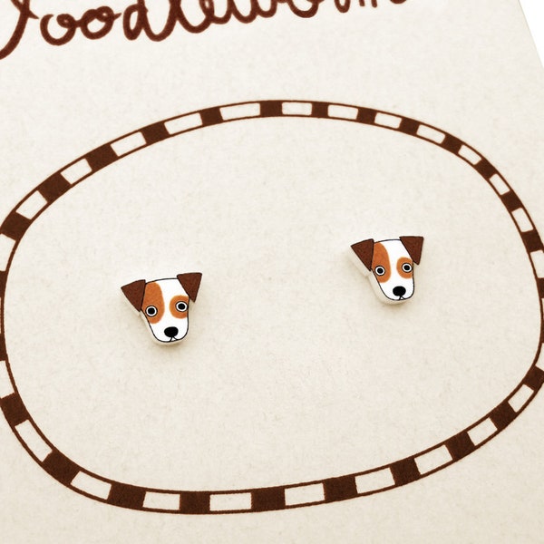 Petites boucles d'oreilles Jack Russell Terrier, Bijoux Jack Russell Terrier, Cadeaux Jack Russell Terrier, Boucles d'oreilles hypoallergéniques, Plastique rétractable