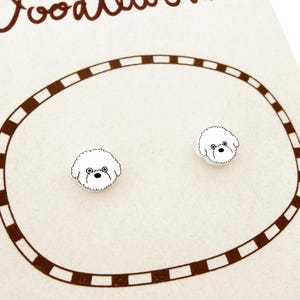 Bichon Frise Stud Earrings, Handmade Shrink Plastic Dog Jewelry, Fluffy White Hair Dog Jewellery, Bichon Lover Gift, Hypoallergenic