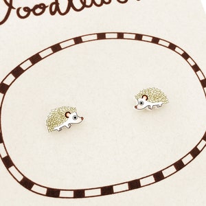 Tiny White Hedgehog Stud Earrings, Hedgehog Jewelry, White Hedgehog Lover Gift, Hypoallergenic Earrings, Shrink Plastic