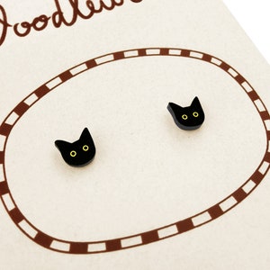 Tiny Black Cat Stud Earrings, Cat Jewelry, Black Cat Gifts, Halloween Earrings, Witch Earrings, Hypoallergenic Earrings, Shrink Plastic