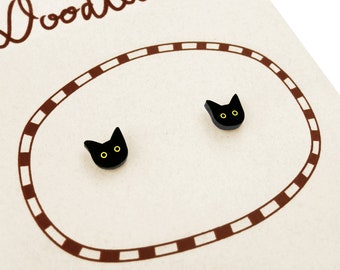 Tiny Black Cat Stud Earrings, Cat Jewelry, Black Cat Gifts, Halloween Earrings, Witch Earrings, Hypoallergenic Earrings, Shrink Plastic