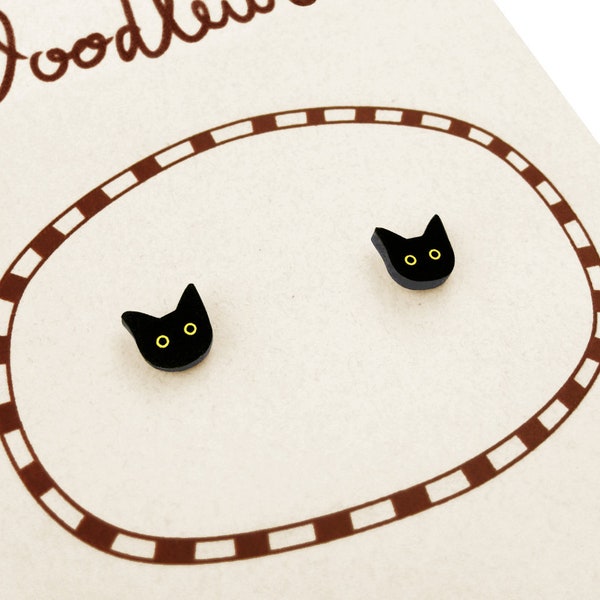 Tiny Black Cat Stud Earrings, Cat Jewelry, Black Cat Gifts, Halloween Earrings, Witch Earrings, Hypoallergenic Earrings, Shrink Plastic