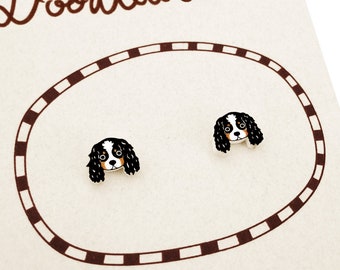 Tiny Tri Colored Cavalier King Charles Spaniel Stud Earrings, Cavalier Jewelry, Cavalier Gifts, Hypoallergenic Earrings, Shrink Plastic