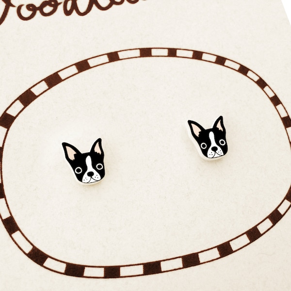 Tiny Boston Terrier Stud Earrings #1, Boston Terrier Jewelry, Boston Terrier Gifts, Dog Earrings, Hypoallergenic Earrings, Shrink Plastic