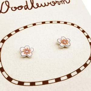 Tiny Sakura Stud Earrings, Pink Cherry Blossom Jewelry, Hypoallergenic, Pink Flower Lover Gift, Handmade Shrink Plastic