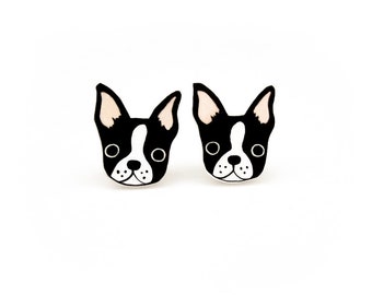 Boston Terrier Stud Earrings, Boston Terrier Jewelry, Boston Terrier Lover Gift, Dog Earrings, Hypoallergenic Earrings , Shrink Plastic