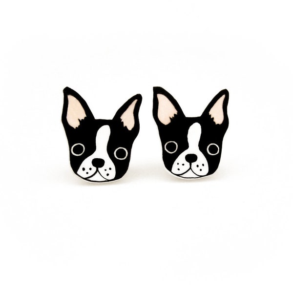 Boston Terrier Stud Earrings, Boston Terrier Jewelry, Boston Terrier Gifts, Dog Earrings, Hypoallergenic Earrings , Shrink Plastic