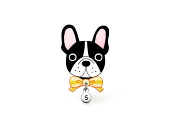 Épingle bouledogue français noir et blanc, broche bouledogue français, bijoux Frenchie, cadeaux bouledogue français, épingle pour chien personnalisée, plastique rétractable