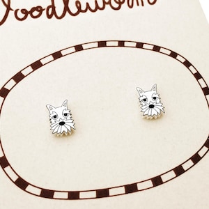 Tiny White Schnauzer Stud Earrings, Schnauzer Mom Gift, Hypoallergenic, Handmade Shrink Plastic Dog Jewelry