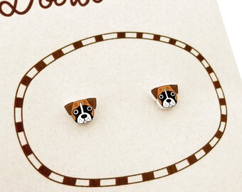 Tiny Fawn Boxer Dog Stud Earrings, Boxer Mom Gift, Hypoallergenic, Handmade Shrink Plastic Jewelry