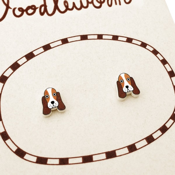 Tiny Basset Hound Stud Earrings, Basset Hound Jewelry, Basset Hound Gifts, Dog Earrings, Hypoallergenic Earrings, Shrink Plastic