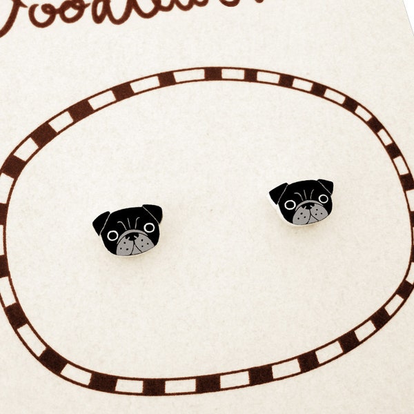 Tiny Black Pug Stud Earrings, Pug Jewelry, Pug Gifts, Dog Earrings, Hypoallergenic Earrings, Shrink Plastic