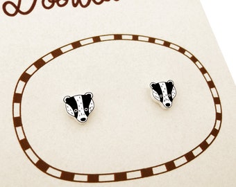 Tiny Badger Stud Earrings, Badger Jewelry, Badger Gifts, Woodland Animal Earrings, Hypoallergenic Earrings, Shrink Plastic
