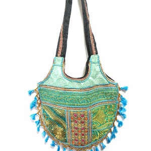 Indische handgemachte ethnischen Stil Boho Mehrzweck alten Tuch bestickt Tasche Schultertasche Seite Rucksack schräg Rucksack Banjara Tasche