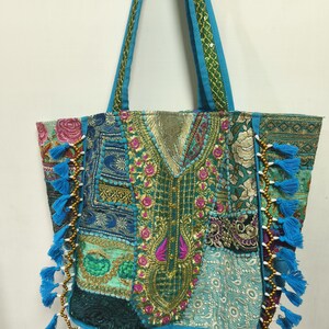 Indische Vintage Handgemacht Ethno-Design Boho Mehrzwecktasche bestickt Handgemachte Tasche Schultertasche Baumwolltasche Patchworktasche L606