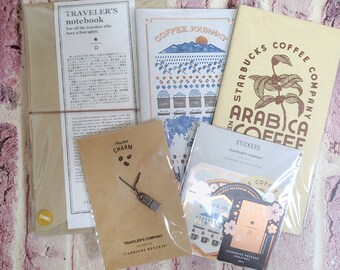 Starbucks reserve Roastery Tokyo Traveler’s company Notebook Pewter Charm stickers Refill ARABICA Blank Refill JOURNEY Dot Grid