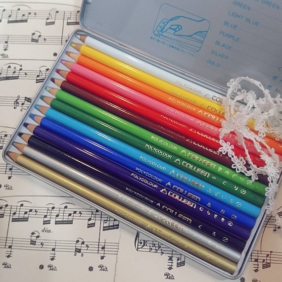 Vintage Cute Japan Rare Colour Pencils Metal Tin Box Colleen