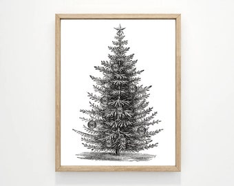 Classic Vintage Tree w/ Ornaments Holiday Wall Decor | Christmas Art | Modern Farmhouse | Print, Framed Print or Wrapped Gallery Canvas Sign