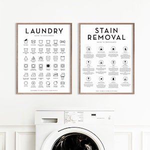 Set of 2 Laundry Symbols Guide Stain Removal Guide Wall Decor, Laundry Wall Art, Modern Farmhouse | Print, Framed Print or Canvas Sign