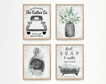 Bathroom Wall Art Black Eucalyptus Bathroom Wall Decor | Set of 4 | Bathroom Art | Farmhouse Bathroom Decor | Print - Canvas - Framed Print