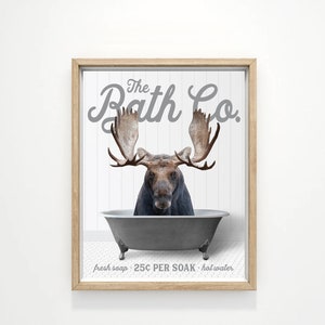 Moose The Bath Co Black Tub Bathroom Custom Wall Art Decor | Funny Bathroom Print | Cow Wall Art | Funny Bathroom Decor | Animal Wall Art