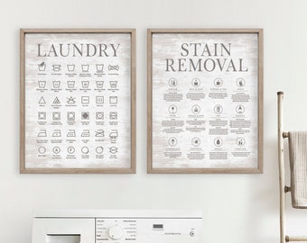 Set of 2 Laundry Symbols Stain Removal Guide Laundry Wall Decor | Farmhouse Laundry Art | Laundry Signs | Vintage Laundry
