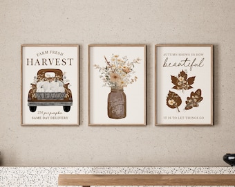 Harvest Truck Autumn Leaves Wall Art Set of 3