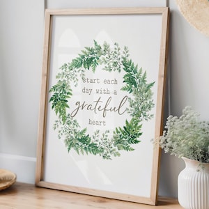 Start Each Day With A Grateful Heart Quote Wall Decor | Inspirational Positive Sign Wall Hanging | Motivational Bathroom Kitchen Decoration