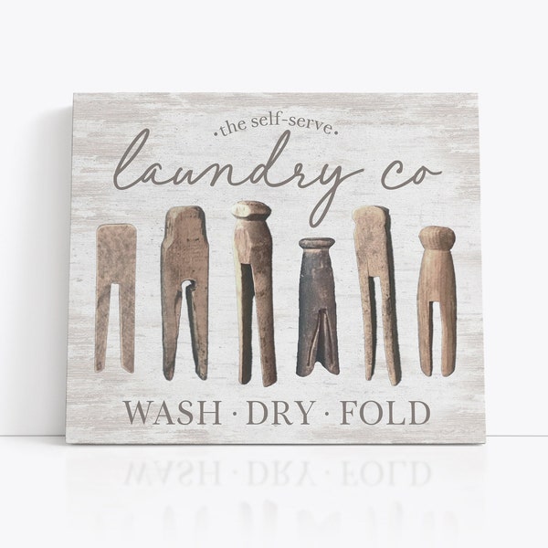Laundry Co HORIZ Clothespins Wash Dry Fold Laundry Wall Decor, Farmhouse Laundry, Laundry Room Art | Print, Framed Print or Canvas Sign