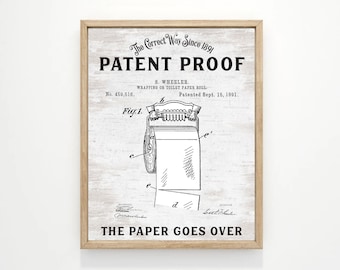 Funny Toilet Paper Patent Wall Art, Bathroom Humor: Print, Framed Print or Canvas Sign