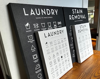 Set of 2 Laundry Symbols Guide Stain Removal Guide Wall Decor, Laundry Wall Art, Modern Farmhouse | Print, Framed Print or Canvas Sign
