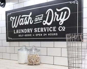 Wash And Dry Laundry Service Co Wrapped Canvas Sign | Laundry Room Decor | Laundry Art | Wash Room Sign