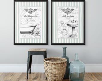 Franse badkamermuurkunstset: vintage Parijse decorafdrukken