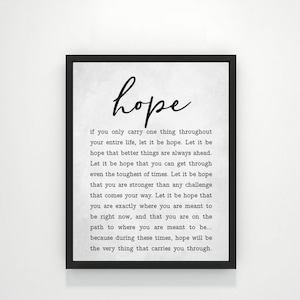Hope Quote Wall Decor | Home Living Room Art | Hopeful Gift Gifting Wall Art | Print, Framed Print or Canvas Sign