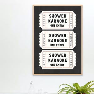 Shower Karaoke Tickets Vertical Print Bathroom Retro Black Aesthetic Singing Funny Wall Art Vintage, Framed, Canvas Sign, Trendy Home Decor
