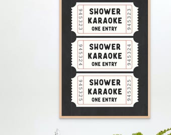Shower Karaoke Tickets Wall Art: Funny Bathroom Wall Decor
