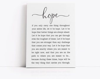 Hope Script Quote Wall Decor | Home Living Room Art | Hopeful Gift for Gifting | Print, Framed Print or Canvas Sign