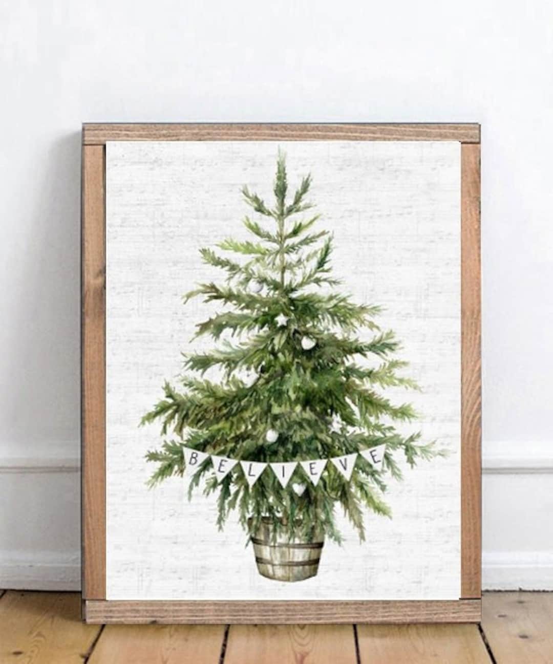 Christmas Tree Whiskey Barrel Believe Print no Frame Holiday Christmas ...