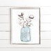Blue Mason Jar Cotton Stems Bouquet Bathroom Wall Art | Custom Bathroom Wall Decor | Farmhouse Bathroom Decor | Bathroom Sign | Vintage Art 