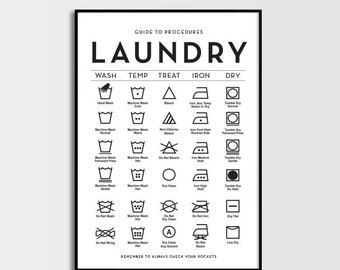 Laundry Guide Wash Temp Treat Iron Dry Wall Decor | Laundry Wall Art | Farmhouse Laundry Room | Print, Framed Print or Wrapped Canvas Sign