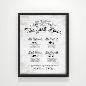 Guest Room Wall Decor Guide To Procedures | Guest Bedroom Welcome Art Wall Hanging Sign | Welcoming Print Framed Print Canvas Sign