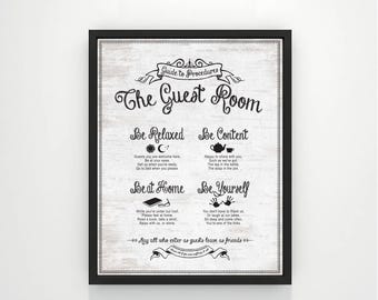 Wanddecoratie gastenkamer Gids voor procedures | Logeerkamer welkom kunstmuur hangend bord | Gastvrije print ingelijste print canvas bord