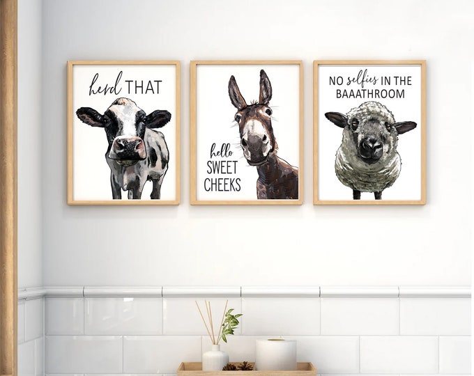 Rustic Bathroom Wall Decor Farmhouse Bathroom Wall Art Set - Etsy