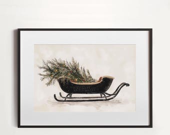 Vintage Christmas Sleigh Wall Art: Holiday Wall Decor