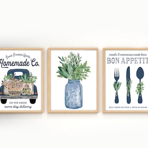 Set of 3 Mercantile Co Set in Navy Blue Custom Wall Art | Kitchen Wall Decor | Kitchen Art | Kitchen Sign | Wall Hanging | Farmhouse Kitchen